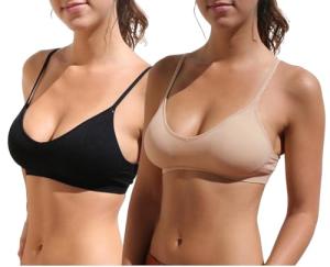 Blue 55 Women's Bralette Wireless Padded Bra Top Sexy Everyday Basic Deep V-Neck (M/L Black&Nude)
