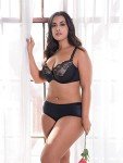 Curvy Couture Women's Tulip Sexy Lace Plus Size Push Up Bra, Black, 36H