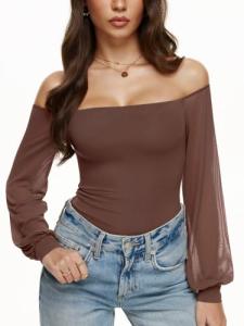 Off The Shoulder Sheer Mesh Puff Bodysuit