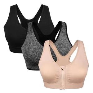 Women's Wireless Zip Front Sports Bra 3-Pack