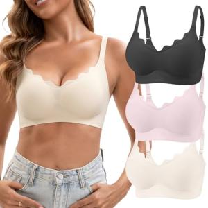 Jasmolly Women's Wireless Seamless T-Shirt Bras 3 Pack