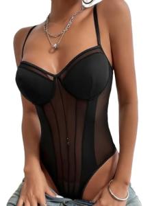Lilosy Strappy Wireless Sheer Babydoll Bodysuit