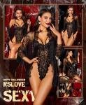 RSLOVE Black Lace Kimono and Teddy Lingerie Set