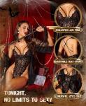 RSLOVE Black Lace Kimono and Teddy Lingerie Set