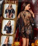 RSLOVE Black Lace Kimono and Teddy Lingerie Set