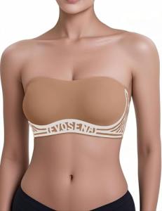 Zibnwek Women's Wireless Smoothing Strapless Bra Brown