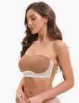 Zibnwek Women's Wireless Smoothing Strapless Bra Brown
