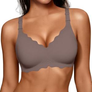 OEAK Women Bras No Underwire Scalloped Push Up Buttery Soft Tshirt Bra Seamless Full Coverage Convertible Everyday Bra Grey,2XL