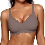 OEAK Women Bras No Underwire Scalloped Push Up Buttery Soft Tshirt Bra Seamless Full Coverage Convertible Everyday Bra Grey,2XL