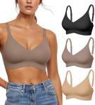 Womens Seamless Bras No Underwire Push Up Bras Comfort V Neck Padded Bra Wireless Bralette Basic Everyday Bra Multiple Pack(3P2,M)