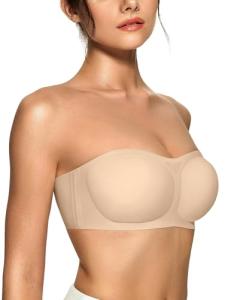 Beige Strapless Push-Up Bandeau Bra for Women