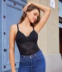 REYEOGO Lace Shapewear Bodysuit for Women Tummy Control Body Shaper V Neck Fajas Sculpting Tank Tops Slimming Camisole Waist Trainer Corset (Large, Black)