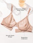 Deyllo Women's Sheer Mesh Lace Unlined Underwire Bra Sexy See-Through Demi Bralette(Almond Kiss,36C)