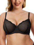 Wingslove Plus Size Mesh Lace Bras - Underwire Minimizer Bra for Women Unlined Sheer Bralette See Through 38G Deep Black