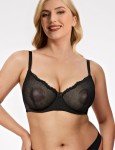 Wingslove Plus Size Mesh Lace Bras - Underwire Minimizer Bra for Women Unlined Sheer Bralette See Through 38G Deep Black