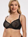 Wingslove Plus Size Mesh Lace Bras - Underwire Minimizer Bra for Women Unlined Sheer Bralette See Through 38G Deep Black