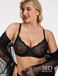 Wingslove Plus Size Mesh Lace Bras - Underwire Minimizer Bra for Women Unlined Sheer Bralette See Through 38G Deep Black