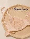 Wingslove Women's Sexy Lace Bra Mesh Balconette See Through Bralette Half Cup Sheer Bras Unlined Underwire Suppport (Nude,38D)