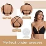 JOYSHAPER Plunge Bra for Women Backless Push Up Bras Low Cut Padded Bras Shaper Convertible with Clear Straps Dress Bra Black L