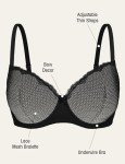 Wingslove Plus Size Mesh Lace Bras - Underwire Minimizer Bra for Women Unlined Sheer Bralette See Through 38G Deep Black