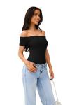 Off the Shoulder Black Thong Bodysuit for Women
