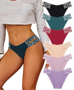 FINETOO High Cut Lace Cheeky Bikini Panties 6 Pack