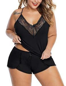 XAKALAKA Plus Size Lace Cami and Shorts Set