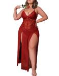 Plus Size Sexy Red Mesh Corset Babydoll Nightdress