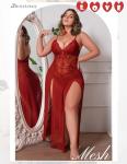 Plus Size Sexy Red Mesh Corset Babydoll Nightdress