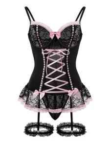 Foxiny Sexy Rave Mesh Corset Babydoll Lingerie Set