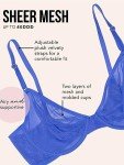Smart & Sexy Women's Sheer Mesh Demi Underwire Bra, Dazzling Blue/Black Hue, (40) 40D