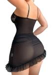 Foxiny Sheer Lace Ruffle Corset Babydoll Set