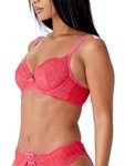 Gossard Women's Superboost Lace Non-Padded Plunge Bra, Red (Rose Red), 34DD