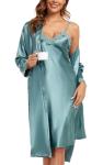Silk Robe and Camisole Set in Blue Green