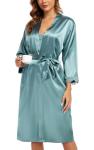 Silk Robe and Camisole Set in Blue Green