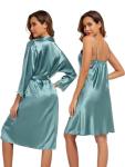 Silk Robe and Camisole Set in Blue Green