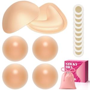 Nude Push-Up Sticky Bra Inserts with Nipple Covers