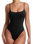Reoria Women's Black Cami Thong Bodysuit