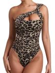One Shoulder Leopard Print Bodysuit for Women