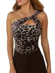 One Shoulder Leopard Print Bodysuit for Women