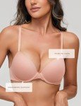 Deyllo Women's Push Up Bra Padded Underwire T-Shirt Smooth Plunge Deep V Lift Up Add One Cup(Light Pink,36A)