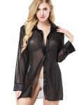 ETAOLINE Women's Sheer Black Long Sleeve Pajamas
