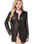 ETAOLINE Women's Sheer Black Long Sleeve Pajamas