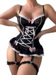 Sexy Black Mesh Corset & Garter Lingerie Set