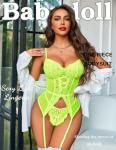Avidlove Neon Green Lace Corset and Panty Set