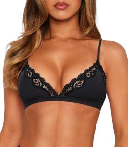Sexy Lace V Neck Bralette - Black