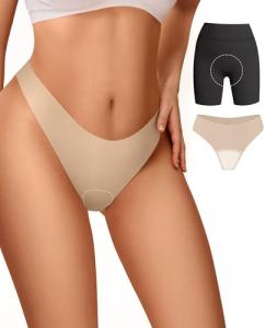 Vertvie Seamless Thongs for Women No Show Thong Panty Liners Invisible Workout Panties Sexy Breathable G-String Underwear(Medium,Nude)