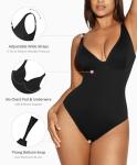 FeelinGirl Black Bodysuits for Women Tummy control Thong Shape wear Body suit Sexy V Neck Body Suit Corset Top, XL