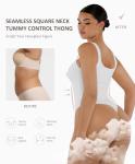FeelinGirl Body Suits for Womens Tummy Control Bodysuit Square Neck Compression Bodysuit Thong Shapewear Bodysuit White XL/XXL