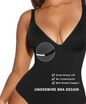 FeelinGirl Black Bodysuits for Women Tummy control Thong Shape wear Body suit Sexy V Neck Body Suit Corset Top, XL
